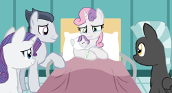 Size: 1276x688 | Tagged: safe, artist:diana173076, rarity, rumble, sweetie belle, thunderlane, oc, pony, unicorn, baby, baby pony, base used, female, male, offspring, parent:rumble, parent:sweetie belle, parents:rumbelle, rarilane, rumbelle, shipping, straight