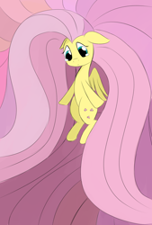 Size: 2362x3496 | Tagged: safe, artist:taurson, fluttershy, pegasus, pony, crying, floppy ears, impossibly large mane, looking down, psychedelic, sad, solo, spread out hair, teary eyes, wings