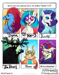 Size: 1619x2048 | Tagged: safe, artist:meadowmood, dj pon-3, moondancer, rarity, vinyl scratch, pony, unicorn, crossover, drawn to life, glasses, jowee, over the garden wall, six fanarts, sylvia, the beast, wander over yonder