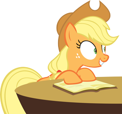 Size: 11621x10888 | Tagged: safe, artist:cyanlightning, applejack, earth pony, pony, every little thing she does, .svg available, absurd resolution, book, hat, hypnosis, hypnotized, simple background, solo, table, transparent background, vector