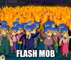 Size: 600x510 | Tagged: safe, flash sentry, equestria girls, angry mob, brad, exploitable meme, flash mob, flash sentry savior of the universe, meme, pun, the simpsons