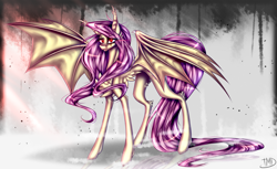 Size: 3045x1867 | Tagged: safe, artist:ravenia-morelli, fluttershy, bat pony, pony, flutterbat, race swap, solo