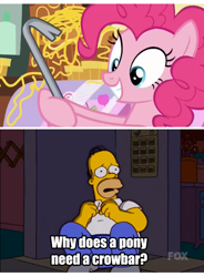 Size: 640x868 | Tagged: safe, pinkie pie, earth pony, pony, it isn't the mane thing about you, crowbar, exploitable meme, homer simpson, meme, the simpsons