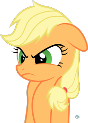 Size: 1705x2370 | Tagged: safe, artist:arifproject, applejack, earth pony, pony, party of one, angry, arif's angry pone, floppy ears, frown, glare, hatless, missing accessory, simple background, solo, transparent background, vector