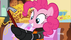 Size: 1995x1123 | Tagged: safe, edit, edited screencap, screencap, pinkie pie, pony, it isn't the mane thing about you, crowbar, gordon freeman, half-life, hev suit, solo