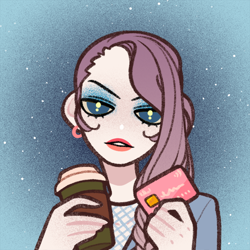 Size: 600x600 | Tagged: safe, artist:alohasushicore, part of a set, rarity, human, coffee, coffee cup, credit card, cup, female, food, humanized, latte, looking at you, picrew, solo