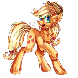 Size: 1000x1000 | Tagged: safe, artist:sunshinejoyyt, applejack, earth pony, pony, chest fluff, fluffy, open mouth, raised hoof, simple background, solo, transparent background, unshorn fetlocks