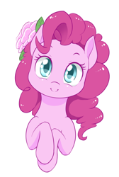 Size: 500x744 | Tagged: safe, artist:dstears, pinkie pie, earth pony, pony, beautiful, bust, c:, colored pupils, cute, diapinkes, female, flower, flower in hair, head tilt, hooves to the chest, looking at you, mare, simple background, smiling, solo, sweet dreams fuel, weapons-grade cute, white background