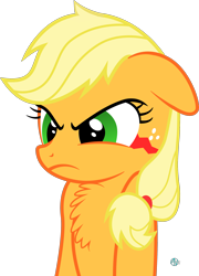 Size: 1800x2505 | Tagged: safe, artist:arifproject, applejack, monster pony, original species, tatzlpony, angry, arif's angry pone, chest fluff, floppy ears, frown, glare, simple background, solo, species swap, tatzljack, transparent background, vector