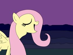 Size: 2048x1530 | Tagged: safe, artist:didgereethebrony, fluttershy, pegasus, pony, audience, crowd, eyes closed, female, mare, open mouth, singing, smiling, solo, spread wings, standing, wings