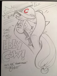 Size: 1536x2048 | Tagged: safe, artist:andypriceart, applejack, earth pony, pony, 2016 world series, andy you magnificent bastard, chicago cubs, crying, mlb, solo, that was fast