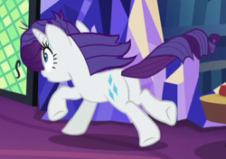 Size: 357x251 | Tagged: safe, screencap, rarity, pony, unicorn, dragon dropped, butt, cropped, female, library, mare, messy mane, plot, solo, twilight's castle, twilight's castle library