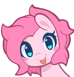 Size: 800x825 | Tagged: safe, artist:pinkcappachino, pinkie pie, earth pony, pony, :p, alternate hairstyle, bust, cute, diapinkes, female, looking at you, mare, portrait, simple background, smiling, solo, tongue out