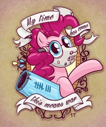 Size: 833x1000 | Tagged: safe, artist:1trick, pinkie pie, earth pony, pony, foo fighters, hannibal lecter, lyrics, one & for all, solo, song reference, tattoo, tattoo design, text