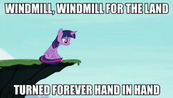 Size: 888x500 | Tagged: safe, derpibooru import, screencap, twilight sparkle, twilight sparkle (alicorn), alicorn, pony, twilight's kingdom, cliff, feel good inc, female, gorillaz, image macro, mare, meme, song reference