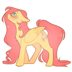 Size: 1024x1024 | Tagged: safe, artist:snowolive, fluttershy, pegasus, pony, female, floppy ears, folded wings, looking away, looking up, mare, profile, simple background, smiling, solo, standing, transparent background, wings