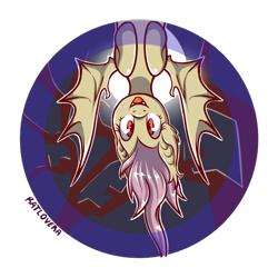 Size: 1024x1024 | Tagged: safe, artist:ratlovera, fluttershy, bat pony, pony, bat wings, bust, button, cute, dead tree, fangs, flutterbat, full moon, hooves to the chest, looking at you, moon, night, race swap, red eyes, shyabates, shyabetes, simple background, smiling, solo, spread wings, transparent background, tree, upside down, wings