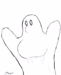 Size: 1300x1600 | Tagged: safe, artist:gunpowdergreentea, anthro, ghost, bedsheets, big breasts, breasts, clothes, costume, female, ghost costume, halloween, halloween costume, holiday, monochrome, simple background, sketch, white background