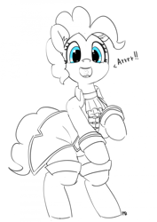 Size: 1280x1806 | Tagged: safe, artist:pabbley, pinkie pie, pony, 30 minute art challenge, bipedal, clothes, cute, diapinkes, heart, open mouth, partial color, pirate, solo