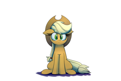 Size: 1500x1000 | Tagged: safe, artist:heir-of-rick, applejack, earth pony, pony, applejack's hat, cowboy hat, cute, female, floppy ears, hat, jackabetes, looking at you, mare, simple background, sitting, solo, white background