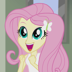 Size: 960x960 | Tagged: safe, screencap, fluttershy, a case for the bass, equestria girls, rainbow rocks, cropped, open mouth, solo