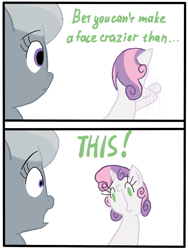 Size: 600x800 | Tagged: safe, artist:fantasyglow, artist:posexe, silver spoon, sweetie belle, comic, dialogue, fish face, lonely spoon, simple background, tumblr, white background