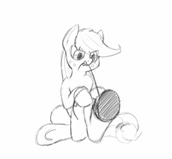 Size: 1249x1161 | Tagged: safe, artist:trickydick, applejack, earth pony, pony, clothes, frustrated, monochrome, mouth hold, shoes, sketch, solo, tying