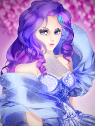 Size: 1822x2429 | Tagged: safe, artist:zerasolfy, rarity, human, clothes, cutie mark, dress, hairclip, humanized, pretty, solo