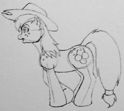 Size: 972x875 | Tagged: safe, artist:fuzzyfurvert, applejack, earth pony, pony, cutie mark, monochrome, sketch, solo