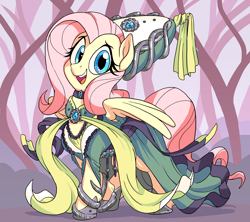 Size: 7200x6400 | Tagged: safe, artist:docwario, fluttershy, pegasus, pony, absurd resolution, clothes, dress, female, hat, jewelry, looking at you, mare, regalia, smiling, solo