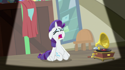 Size: 1920x1080 | Tagged: safe, screencap, rarity, pony, unicorn, dragon dropped, anatomically incorrect, female, incorrect leg anatomy, mare, post office, record player, solo