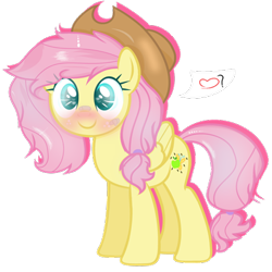 Size: 420x420 | Tagged: safe, artist:rainbowdashswagpony, fluttershy, pegasus, pony, alternate universe, bandaid, blushing, female, folded wings, hat, mare, simple background, solo, transparent background