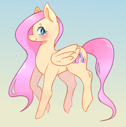 Size: 994x996 | Tagged: safe, artist:kaelonial, fluttershy, pegasus, pony, blushing, female, folded wings, gradient background, mare, profile, smiling, solo