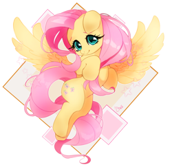 Size: 1074x1046 | Tagged: safe, artist:cheli-1104, fluttershy, pegasus, pony, cute, daaaaaaaaaaaw, female, floppy ears, flying, hnnng, hooves to the chest, long mane, looking at you, mare, shyabetes, simple background, smiling, solo, spread wings, transparent background, wings