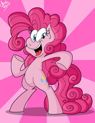 Size: 1870x2427 | Tagged: safe, artist:chrissie-boo, pinkie pie, pony, it isn't the mane thing about you, alternate hairstyle, bipedal, happy, poofy pie, solo