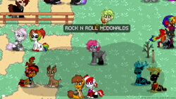 Size: 1366x768 | Tagged: safe, screencap, pinkie pie, oc, oc:andy, pony, rat, derp, mcdonald's, meme, pony town, rock n roll mcdonalds, song reference, species swap, wesley willis