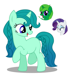 Size: 1280x1372 | Tagged: safe, artist:tenderrain46, rarity, oc, oc:lime dream, oc:tourmaline, pony, unicorn, canon x oc, female, lesbian, magical lesbian spawn, mare, offspring, parent:oc:lime dream, parent:rarity, parents:canon x oc, simple background, transparent background