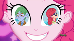 Size: 1920x1080 | Tagged: safe, screencap, alizarin bubblegum, celery stalk, pinkie pie, coinky-dink world, eqg summertime shorts, equestria girls, alizary, discovery family logo, meme origin, pinkie's eyes, shipper on deck