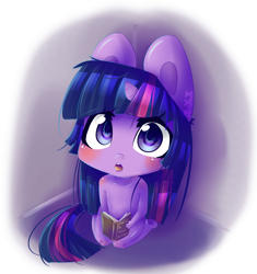 Size: 1408x1500 | Tagged: safe, artist:puffleduck, derpibooru import, twilight sparkle, anthro, anime, blushing, book, chibi, cute, reading, twiabetes