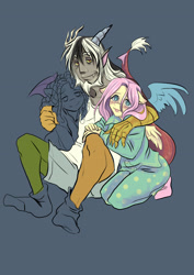 Size: 2480x3508 | Tagged: safe, artist:kyotox33jdi, discord, fluttershy, tree hugger, anthro, clothes, discord gets all the mares, discoshy, female, male, polyamory, shipping, socks, straight, treecord, treecordshy, wip