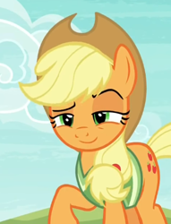 Size: 317x415 | Tagged: safe, screencap, applejack, earth pony, pony, buckball season, cropped, lidded eyes, solo