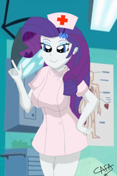 Size: 1445x2178 | Tagged: safe, artist:cafakero, rarity, equestria girls, breasts, female, hairpin, nurse, nurse outfit, solo