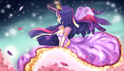 Size: 2516x1440 | Tagged: safe, artist:miniiming, derpibooru import, twilight sparkle, twilight sparkle (alicorn), alicorn, human, colored wings, colored wingtips, horned humanization, humanized, pixiv, rainbow power, solo, winged humanization