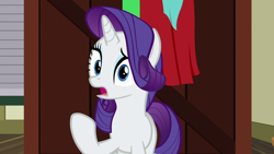 Size: 1920x1080 | Tagged: safe, screencap, rarity, pony, unicorn, dragon dropped, female, mare, post office, raised hoof, solo