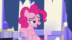 Size: 1280x720 | Tagged: safe, screencap, pinkie pie, pony, not asking for trouble, lidded eyes, solo, twilight's castle