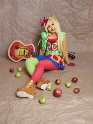 Size: 2362x3150 | Tagged: safe, artist:kurocat-sama, applejack, human, equestria girls, rainbow rocks, clothes, cosplay, costume, guitar, irl, irl human, photo, solo