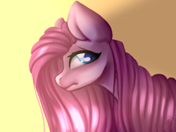 Size: 1024x768 | Tagged: safe, artist:immagoddampony, pinkie pie, earth pony, pony, bust, doodle, female, mare, pinkamena diane pie, portrait, sad, simple background, solo, yellow background