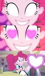 Size: 1280x2160 | Tagged: safe, artist:alphamonouryuuken, edit, edited screencap, screencap, pinkie pie, coinky-dink world, eqg summertime shorts, equestria girls, discovery family logo, exploitable, heart eyes, marie kissing silver the hedgehog, meme, pinkie the shipper, pinkie's eyes, shipper on deck, shipper pie, shipper pie meme, shipping, template, wingding eyes