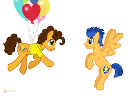 Size: 8000x6000 | Tagged: safe, artist:flashlighthouse, cheese sandwich, flash sentry, absurd resolution, balloon, female, floating, flying, implied pinkie pie, implied shipping, male, simple background, straight, vector, white background