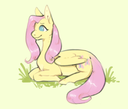 Size: 1386x1188 | Tagged: safe, artist:bebbies, fluttershy, pegasus, pony, female, mare, no pupils, prone, smiling, solo